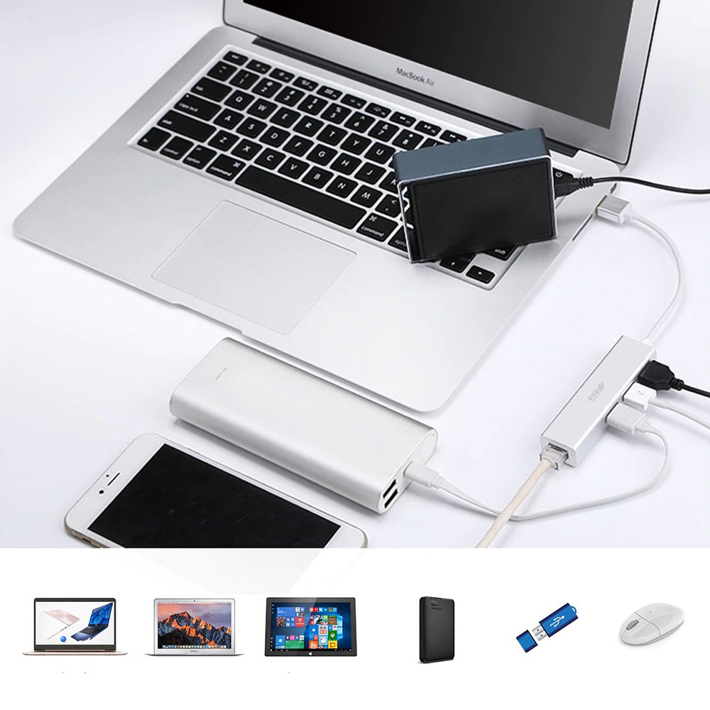 USB Hub with 3 Ports and Ethernet Connector Computers & Tablets Ships From : China 
