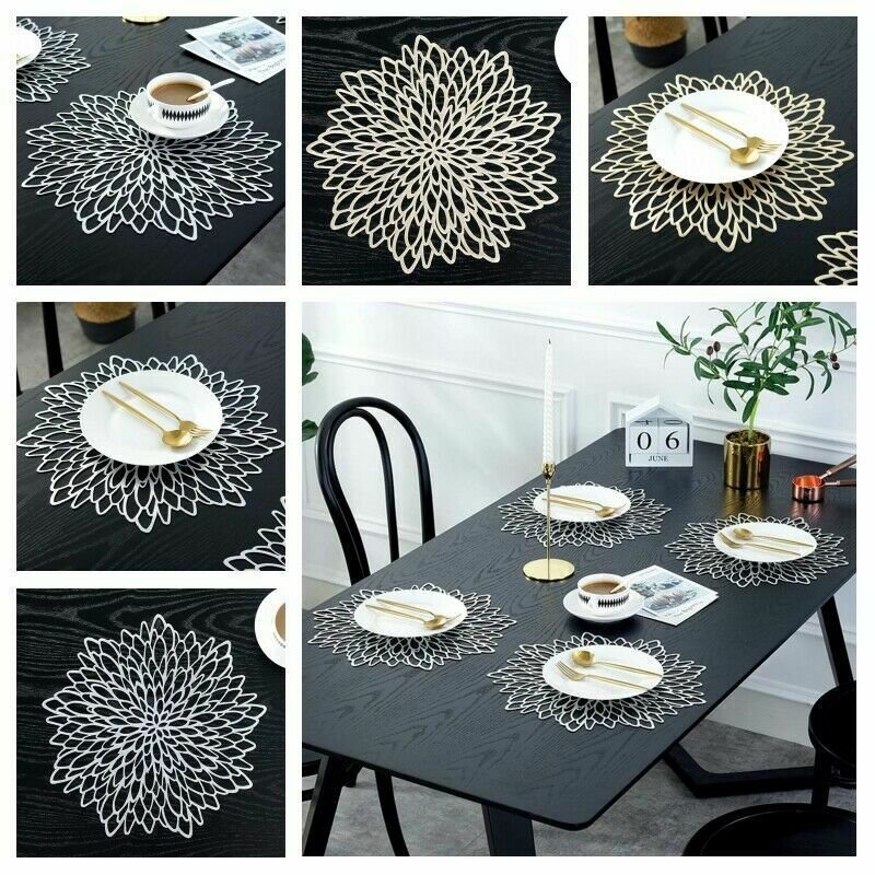 Flower Shaped PVC Placemat Kitchen Color : Red|Gold|Sliver|Rose Gold 