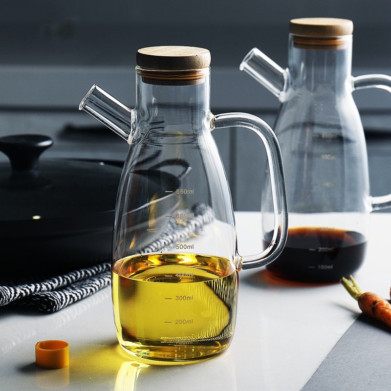 Transparent Glass Oil Bottle With Handle Scale Kitchen Size : 580 ml / 19.6 oz|700 ml / 23.6 oz 