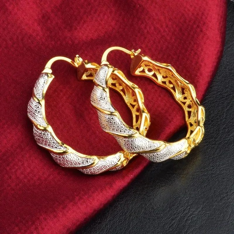 Shine Gold Color Women Earrings Fashion Die Cast Twisted Pattern Hoop Earrings for Women Engagement Wedding Jewelry Gift