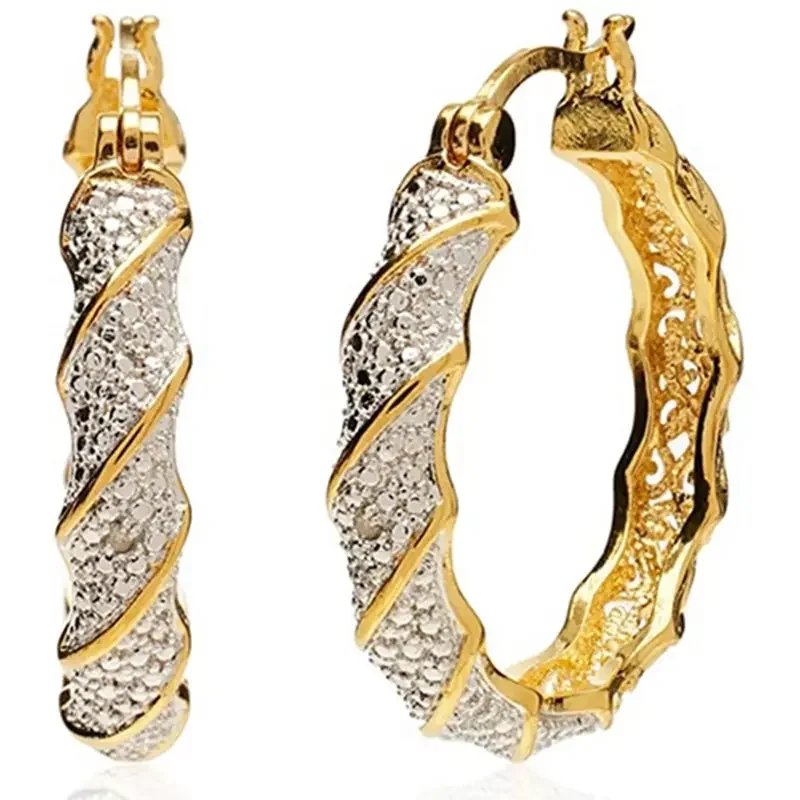 Shine Gold Color Women Earrings Fashion Die Cast Twisted Pattern Hoop Earrings for Women Engagement Wedding Jewelry Gift