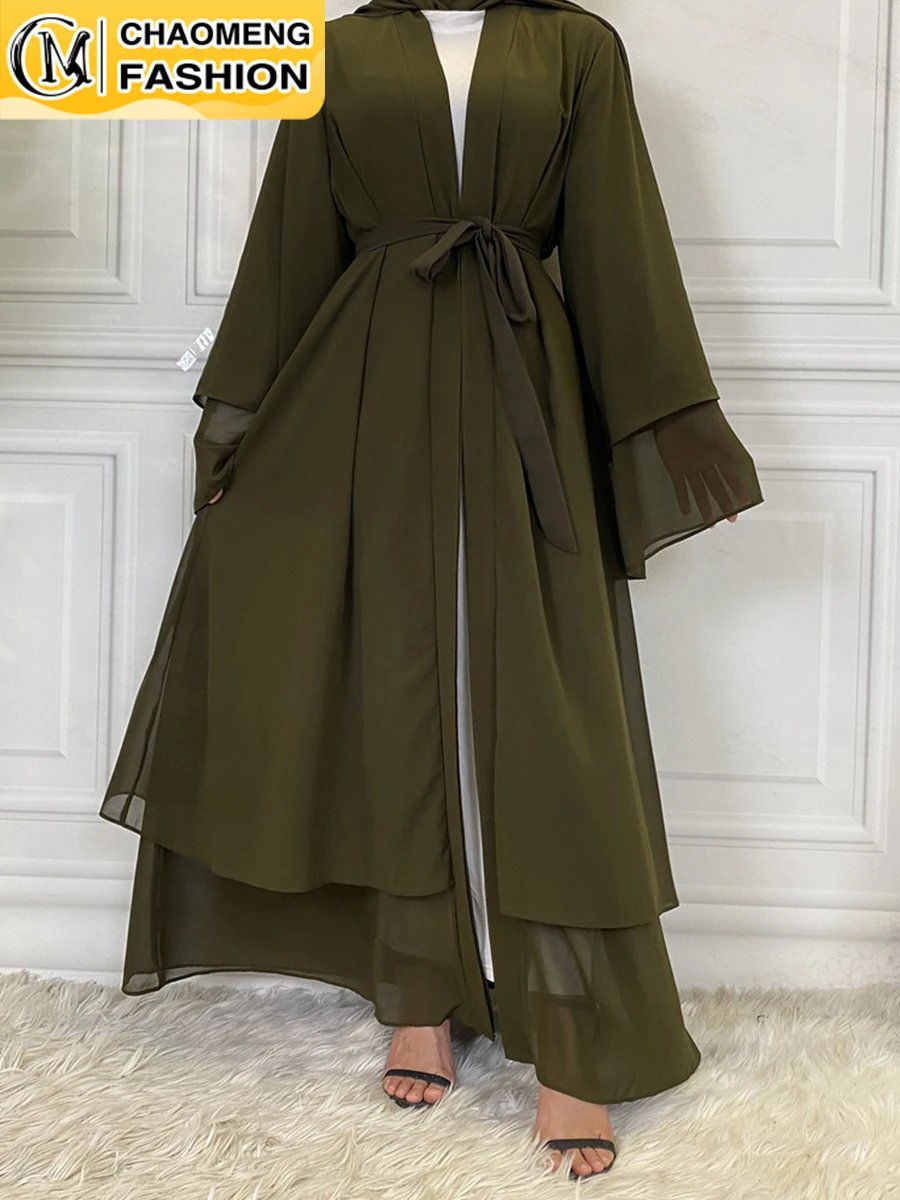 Chaomeng Ramadan Chiffon Open Abaya Dubai Turkey Kaftan Muslim For Women Kimono Modest Robe Femme Caftan Marocain Islam Clothing