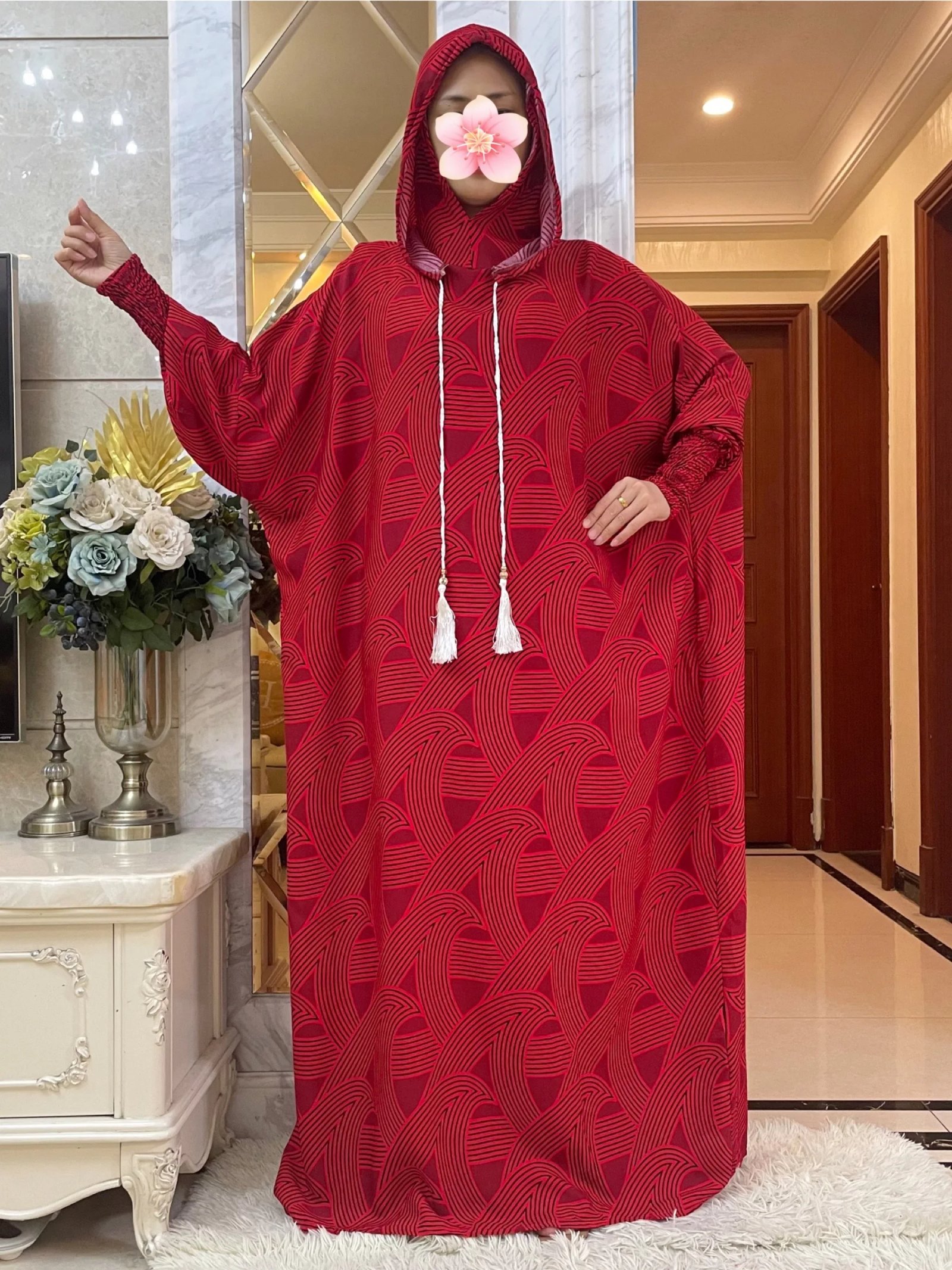 New Muslim Long Sleeve Women Abaya Eid Hooded Two Hats CottonDress Turkey Kaftan Arab Robe Islamic Overhead Hijab Dubai Clothing