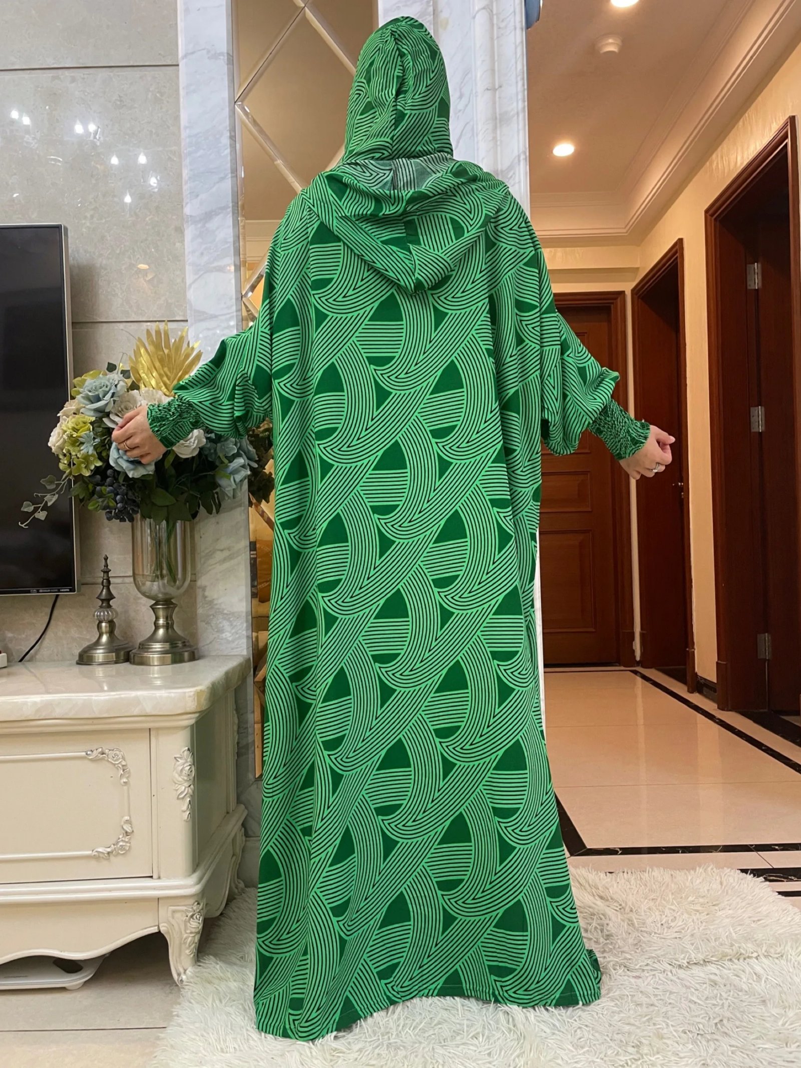 New Muslim Long Sleeve Women Abaya Eid Hooded Two Hats CottonDress Turkey Kaftan Arab Robe Islamic Overhead Hijab Dubai Clothing