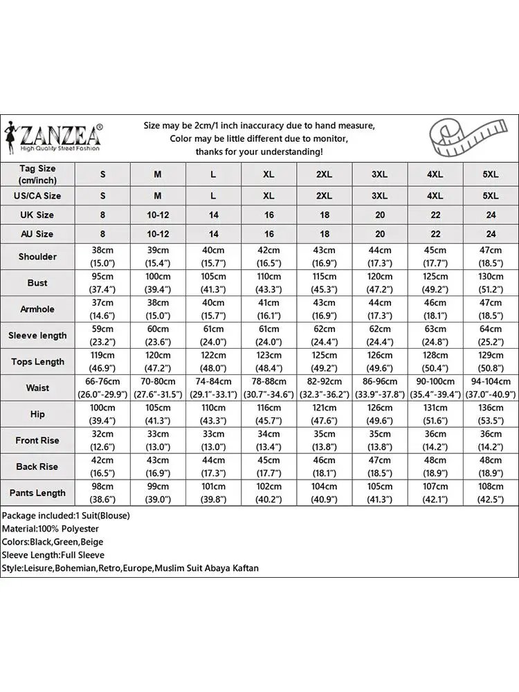 Autumn Printed Muslim Sets Women Long Tops & Wide Leg Pants ZANZEA Casual Loose Matching Sets Turkey Dubai Outifits Abaya Suit