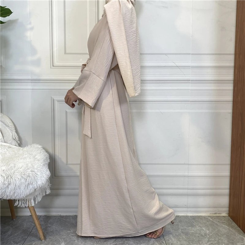 Two piece set Robe Solid Cardigan Abaya Long Dress Pocket Fashion Party Evening Women Muslim Kaftan Jalabiya Women's clothing