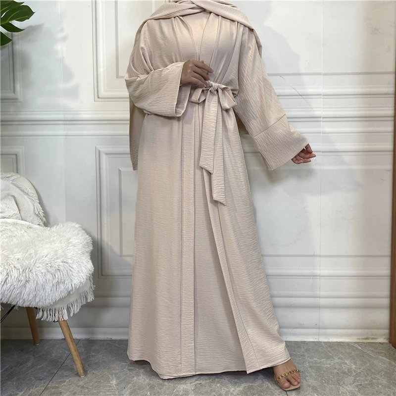 Two piece set Robe Solid Cardigan Abaya Long Dress Pocket Fashion Party Evening Women Muslim Kaftan Jalabiya Women's clothing