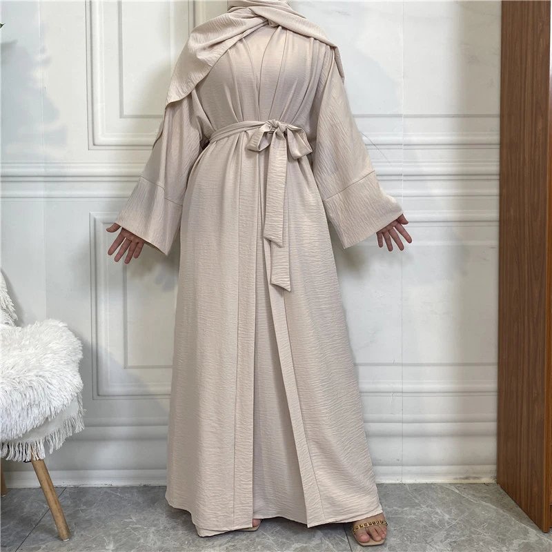 Two piece set Robe Solid Cardigan Abaya Long Dress Pocket Fashion Party Evening Women Muslim Kaftan Jalabiya Women's clothing