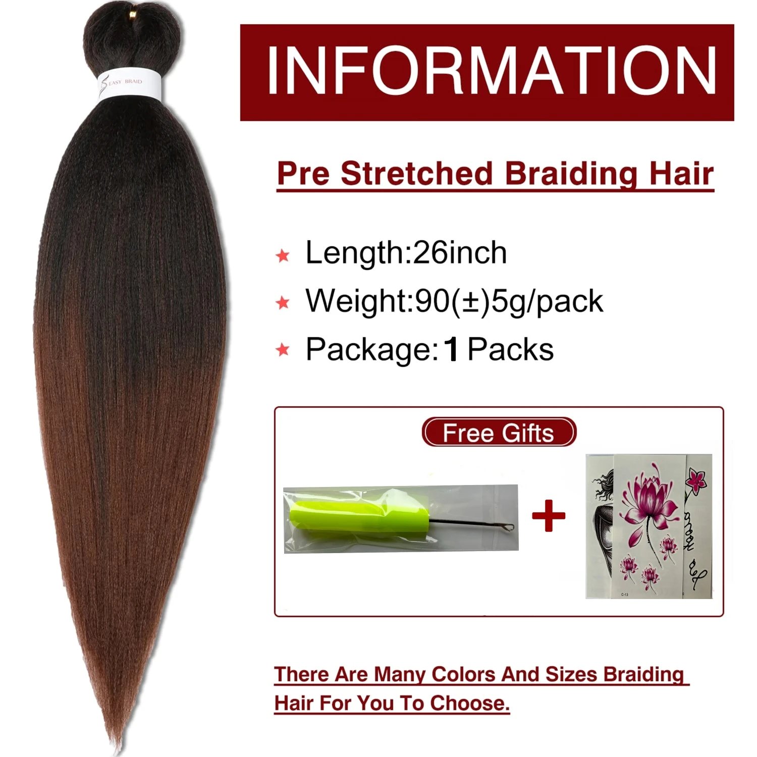 Pre-stretched Braiding Hair Ombre Professional Easy Crochet Braid Hair 26Inch 90g Hot Water Setting Soft Synthetic Crochet Hair