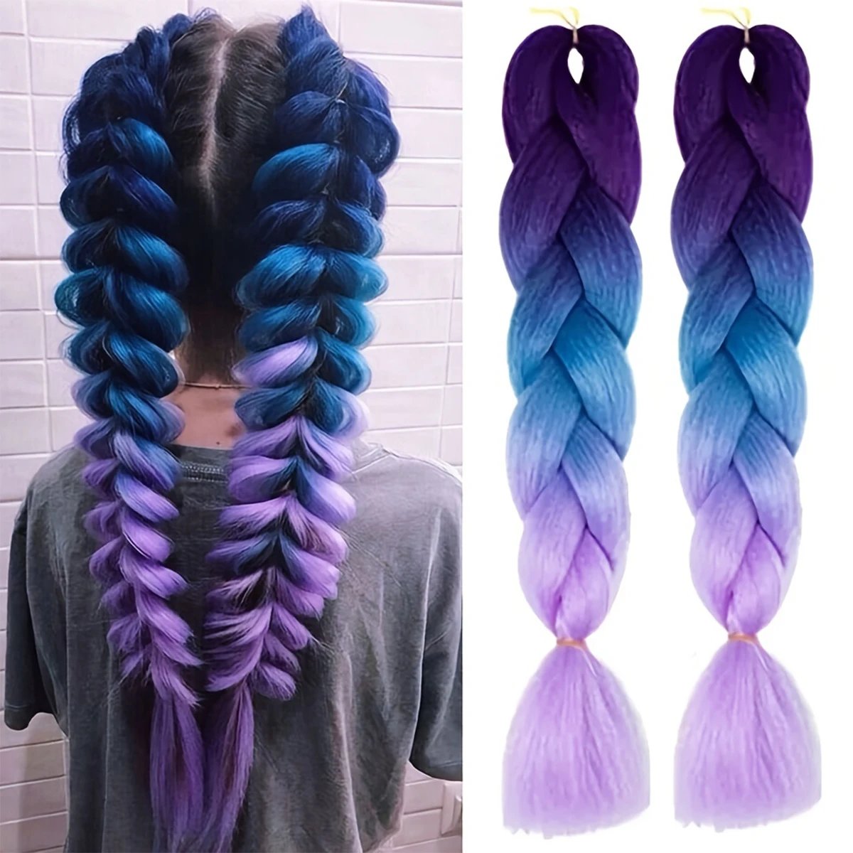 1 Pack 3.53oz Braiding Hair Purple Blue Colorful Synthetic Braids Hair Extensions Synthetic Crochet Braids For Women