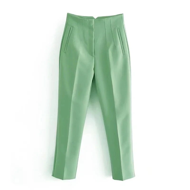 KONDALA Women Light Blue Chic Fashion Office Wear Straight Pants Vintage High Waist Zipper Fly Female Trousers Fashion 2024 KONDALA Women Light Blue Chic Fashion Office Wear Straight Pants Vintage High Waist Zipper Fly Female Trousers Fashion 2024