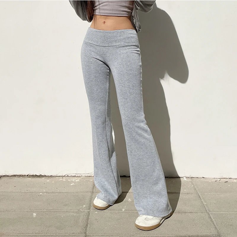 Women's solid color bell bottoms leggings thin velvet casual pants autumn and winter new low waist versatile bell bottoms