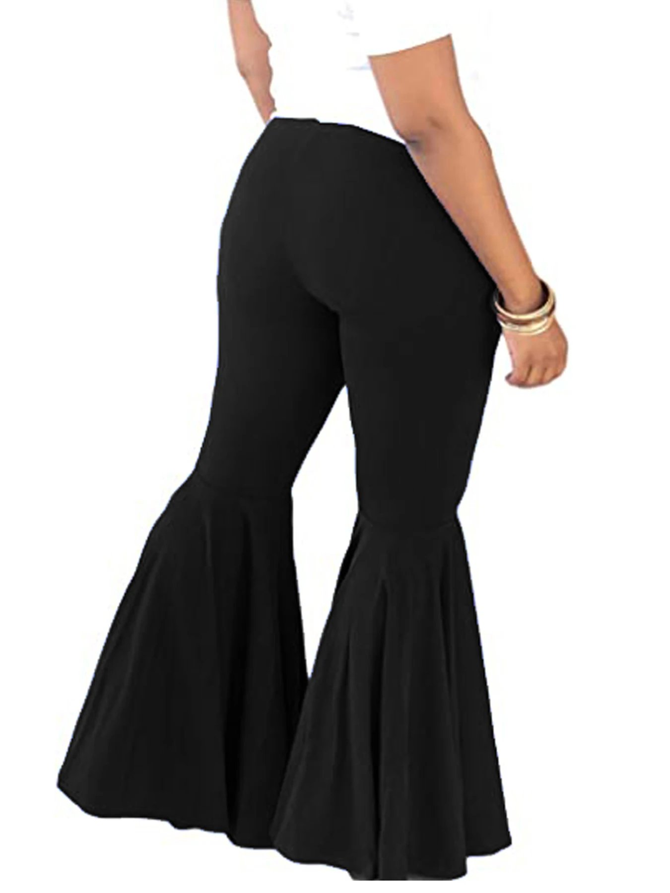 New plus-size women's trendy bell-bottomed trousers knitted fabric solid color trousers in the summer of 2023