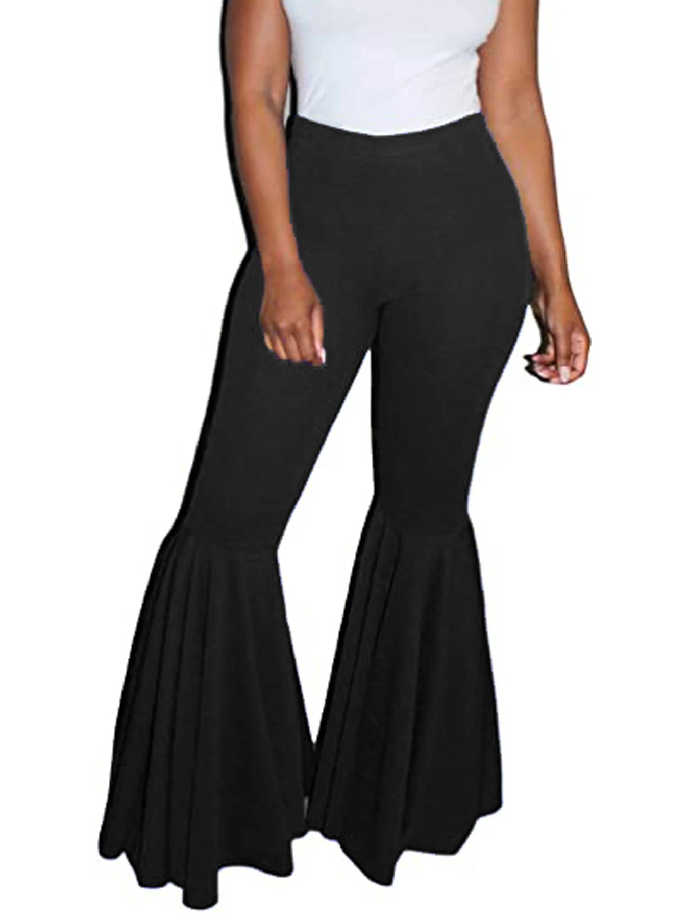 New plus-size women's trendy bell-bottomed trousers knitted fabric solid color trousers in the summer of 2023