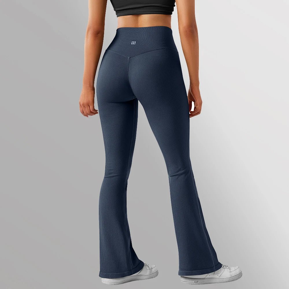 Flared Leggings Ribbed Crossover V Waist Women's Yoga Pants Control Tummy High Waist Wide Leg Pants Casual Flare Pants Female