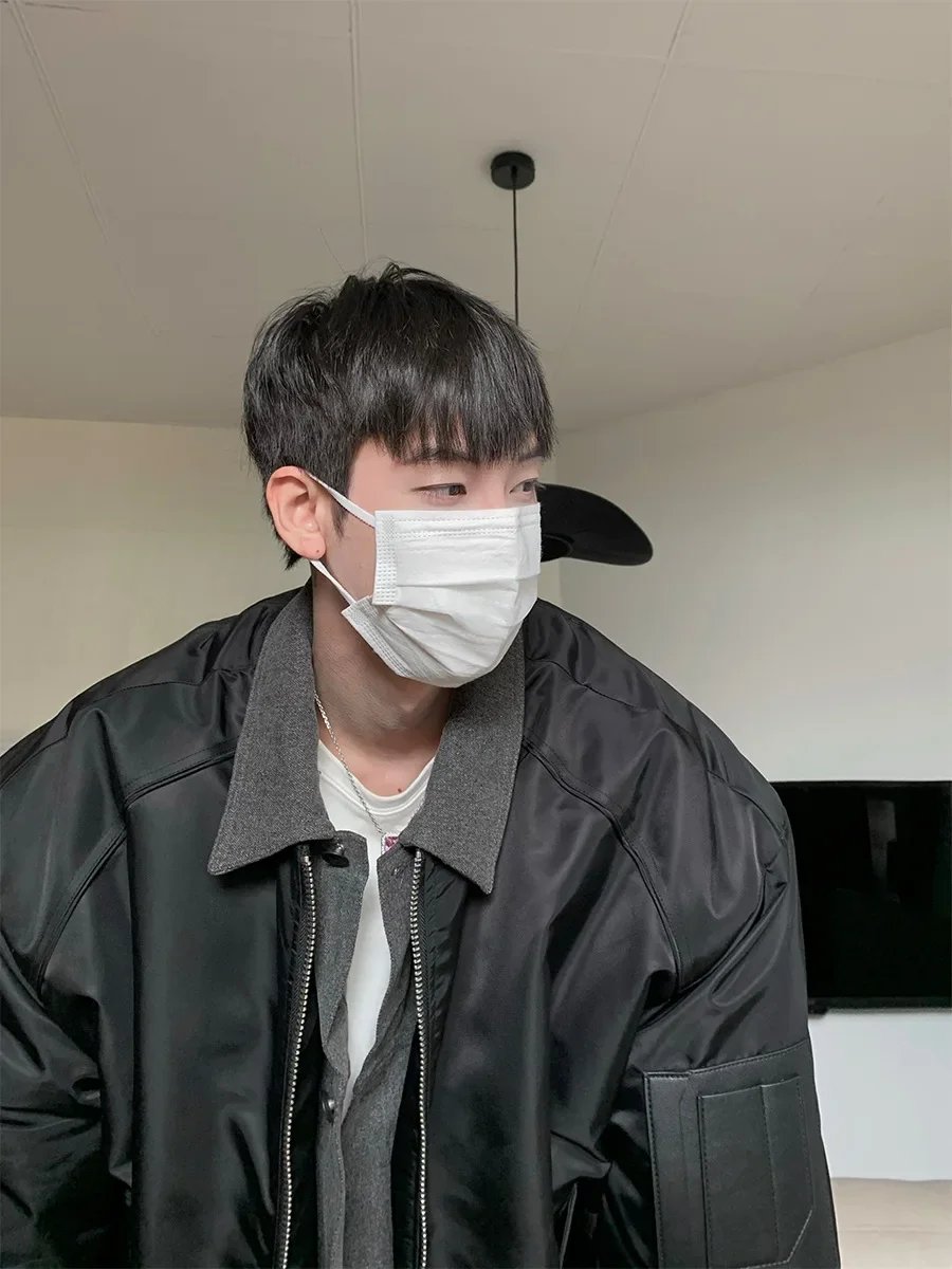 Winter High-end Feeling Denim Patchwork Two-piece Illusion Bomber Jacket Loose Fit Street Style Cotton Padded Coat For Men