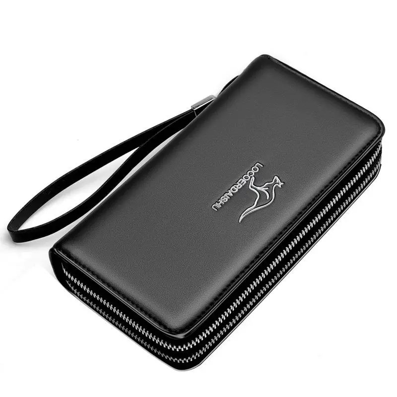 Men's leather wallet Large Capacity billeteras para hombre Double Zipper Men Clutch Bag  portafoglio uomo Male Business Wallet