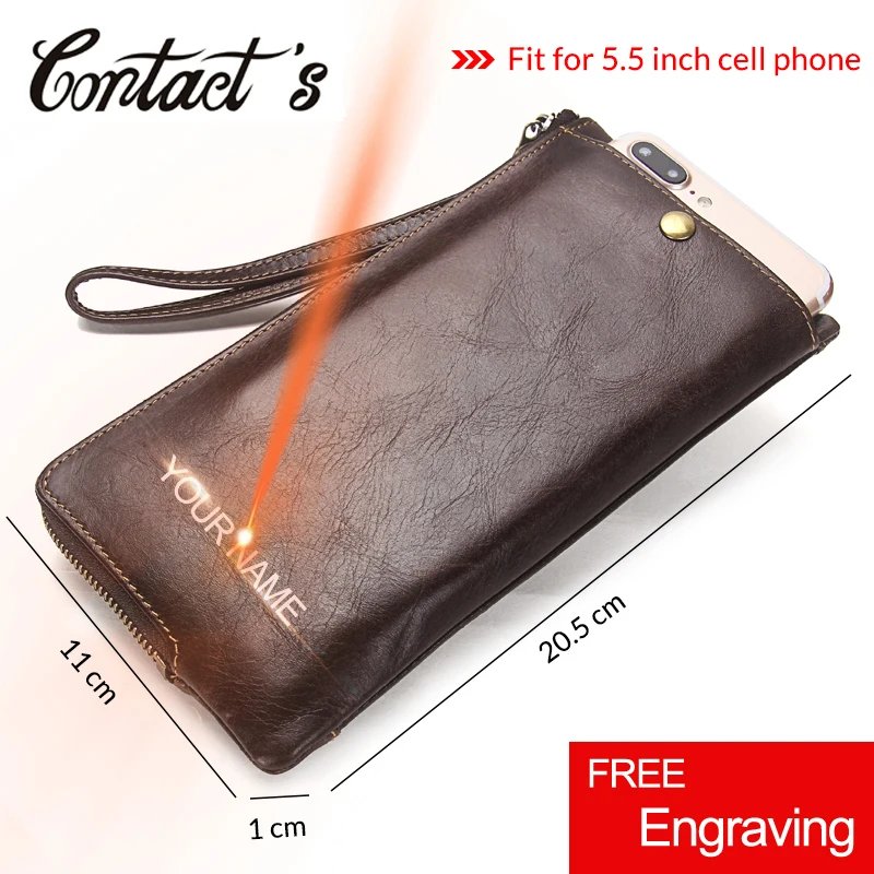 Male Organizer Cell Phone Clutch Bag Long Coin Purse Free Engrave