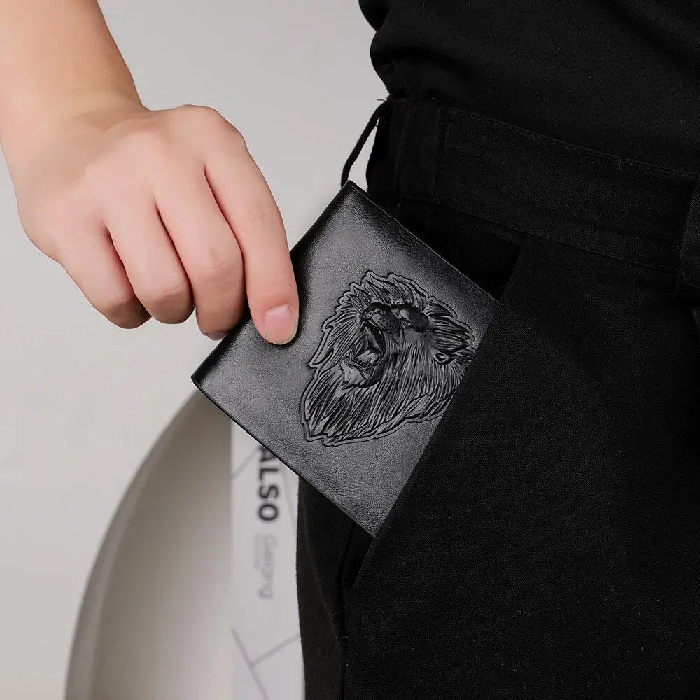 Men's Personalized Three-Fold 3D Embossed Wallet, Multi-Card Credit Card Holder Zipper Coin Short Wallet Men