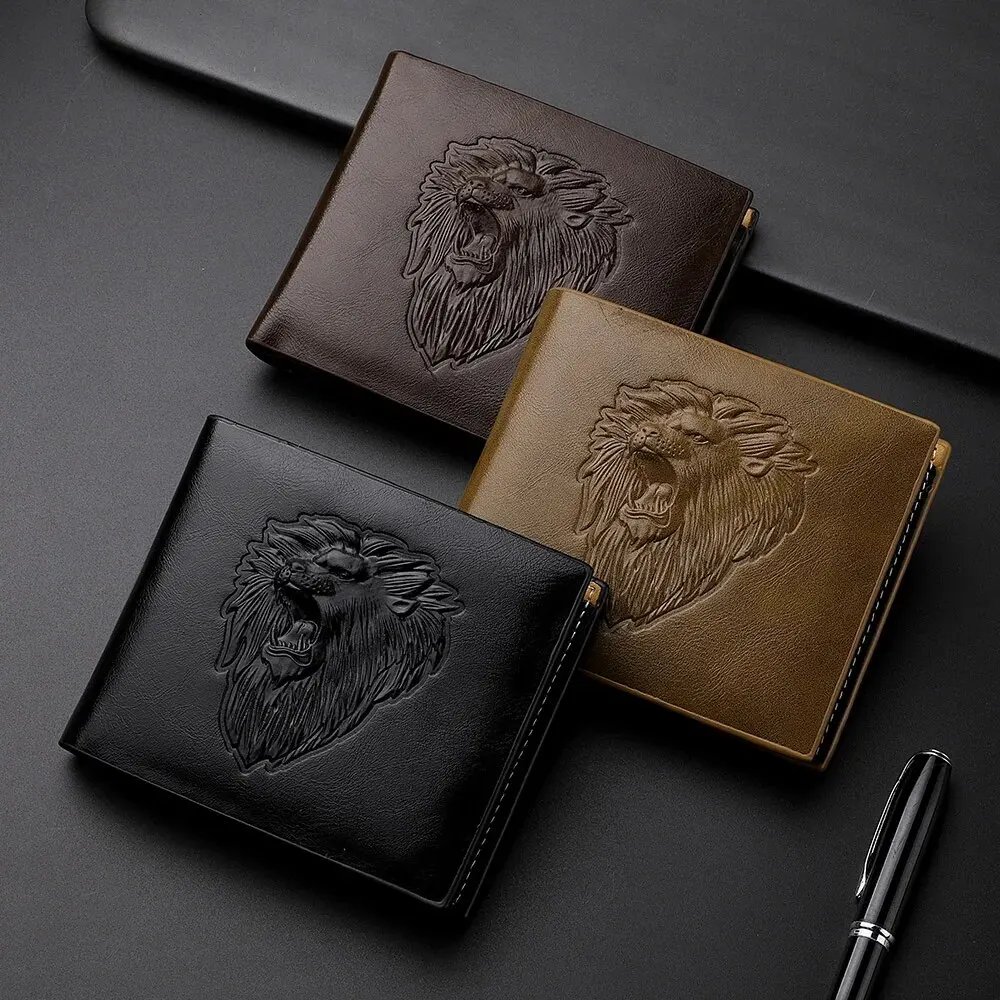 Men's Personalized Three-Fold 3D Embossed Wallet, Multi-Card Credit Card Holder Zipper Coin Short Wallet Men