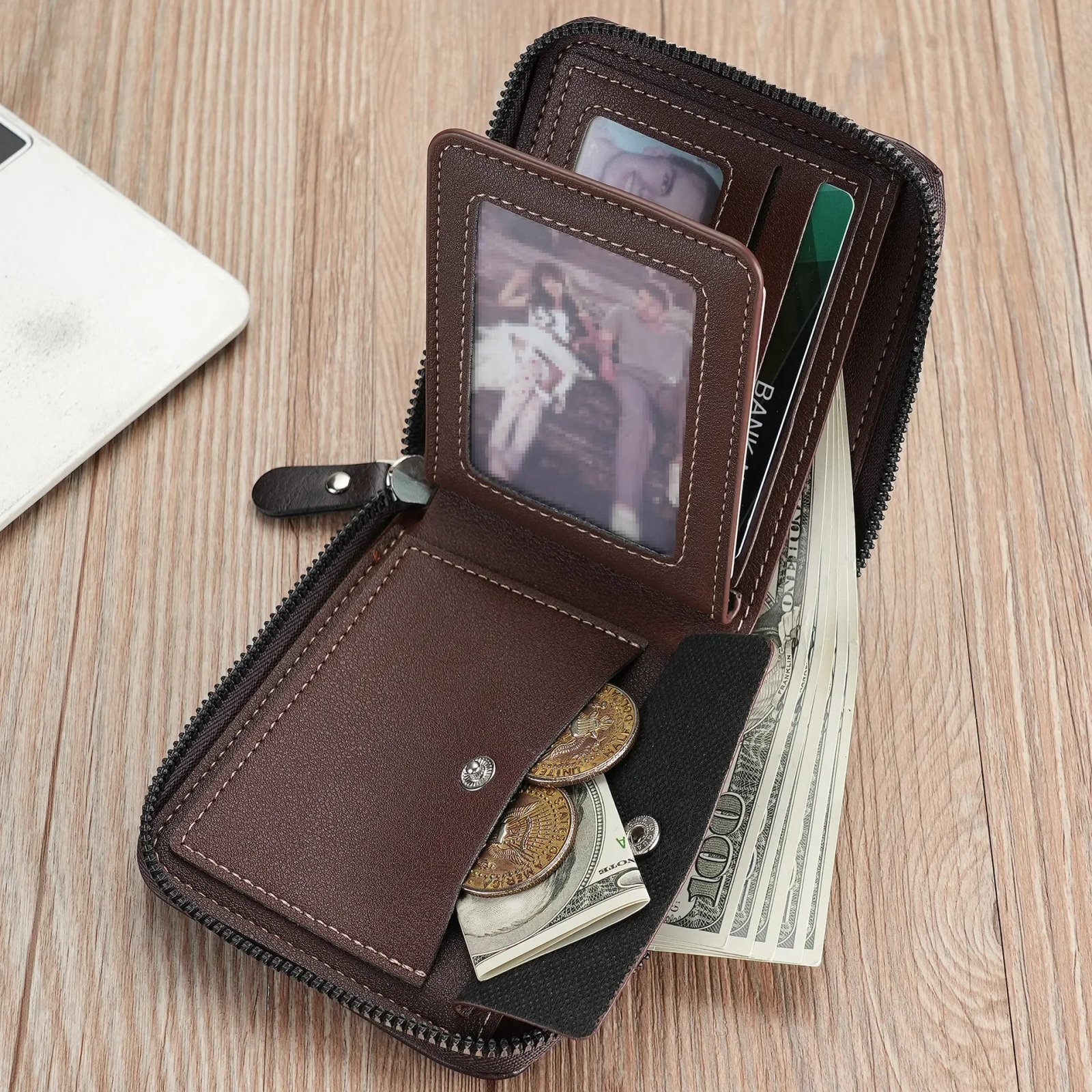 Male Zipper Card Holders with Coin Pocket Wallets Gifts for Men