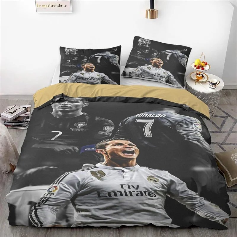 Football Themed Bedding Set Made of Microfiber Material, Football Stars 3-Piece Duvet Cover Set with Pillowcases for Ultimate