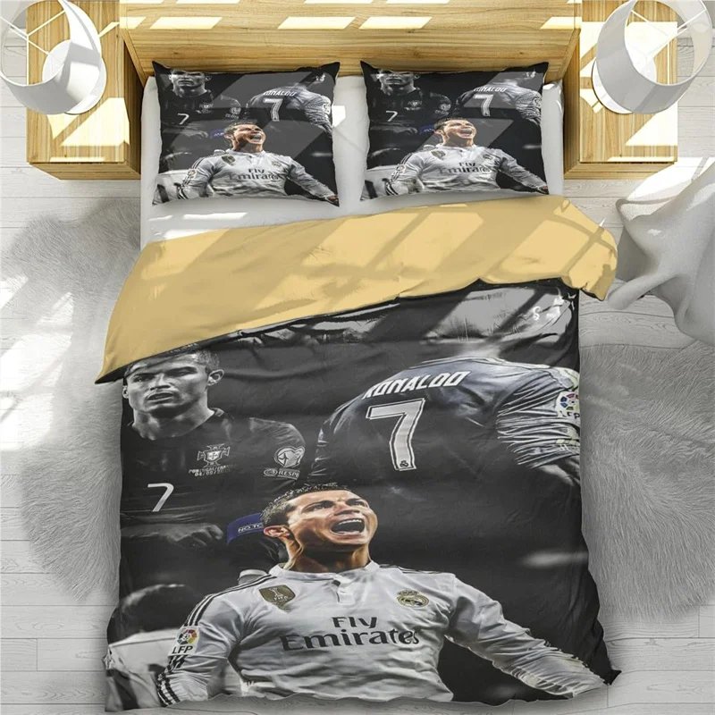 Football Themed Bedding Set Made of Microfiber Material, Football Stars 3-Piece Duvet Cover Set with Pillowcases for Ultimate