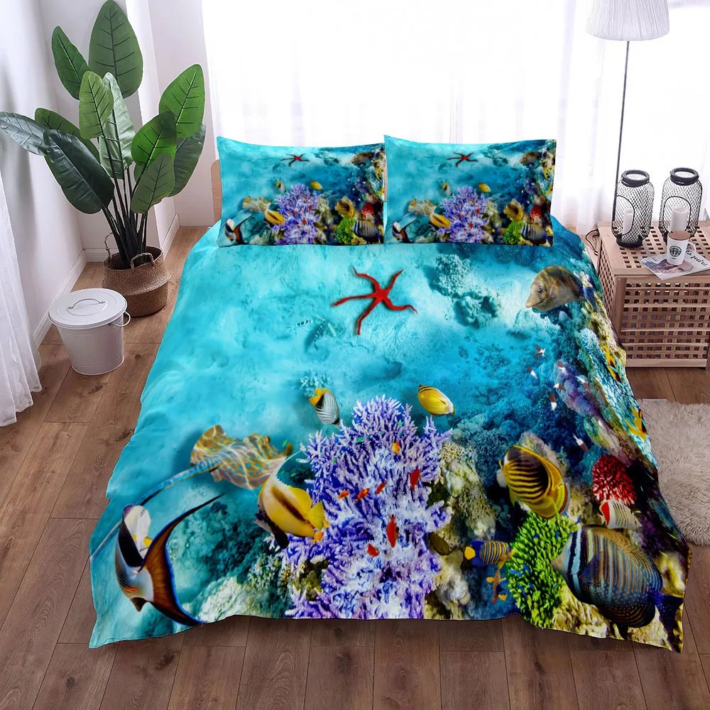 Marine Lives 3D Colorful Turtle Duvet/Doona Cover Set Single Twin Double Queen King Cal King Size Bed Linen Set