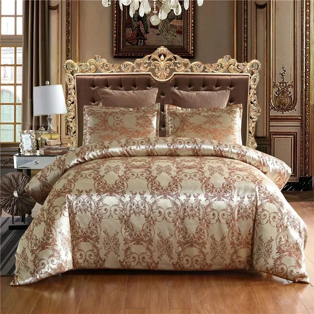 High End Jacquard King Size Bedding Set Luxury European Wedding Bedding Sets Queen American Satin Double Duvet Cover Set 220x240