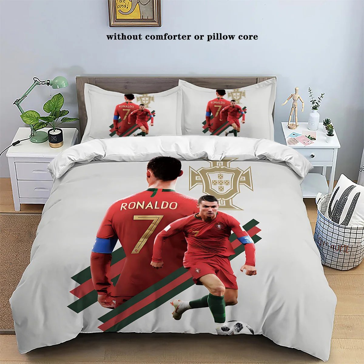 3pcs Soccer Star Bedding Set with Stitching Print for Bedroom and Guest Room -1 Duvet Cover and 2 Pillowcases