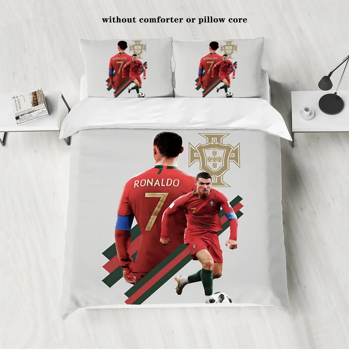 3pcs Soccer Star Bedding Set with Stitching Print for Bedroom and Guest Room -1 Duvet Cover and 2 Pillowcases