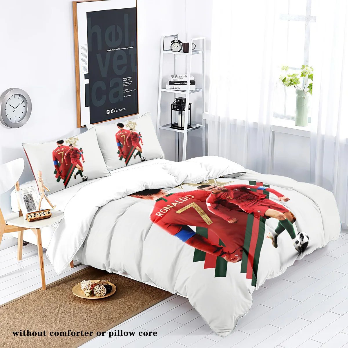 3pcs Soccer Star Bedding Set with Stitching Print for Bedroom and Guest Room -1 Duvet Cover and 2 Pillowcases