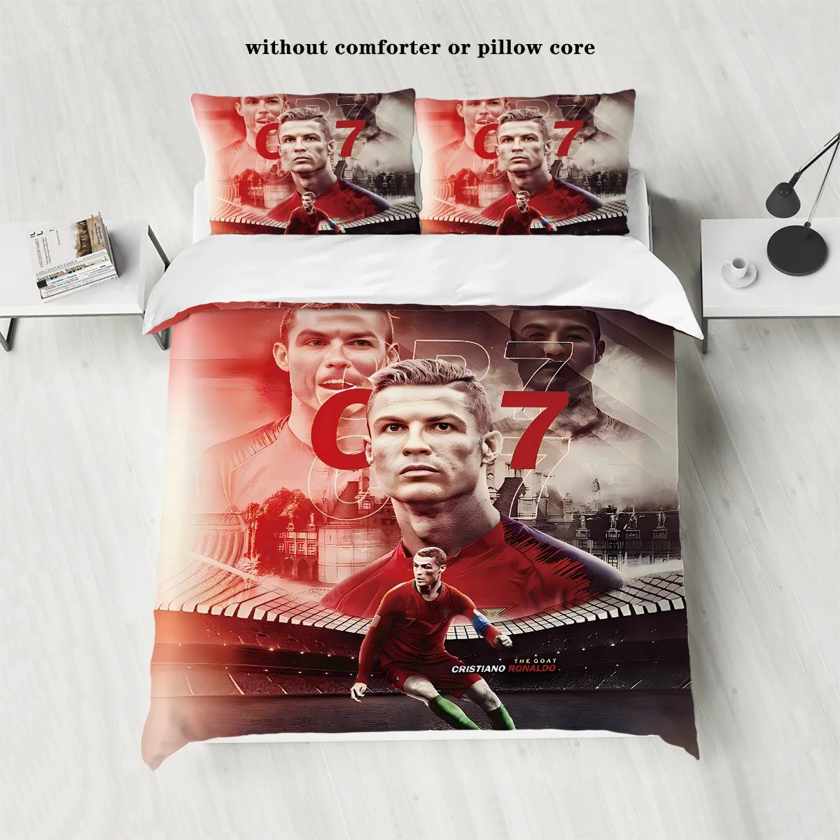 3pcs Soccer Star Bedding Set with Stitching Print for Bedroom and Guest Room -1 Duvet Cover and 2 Pillowcases