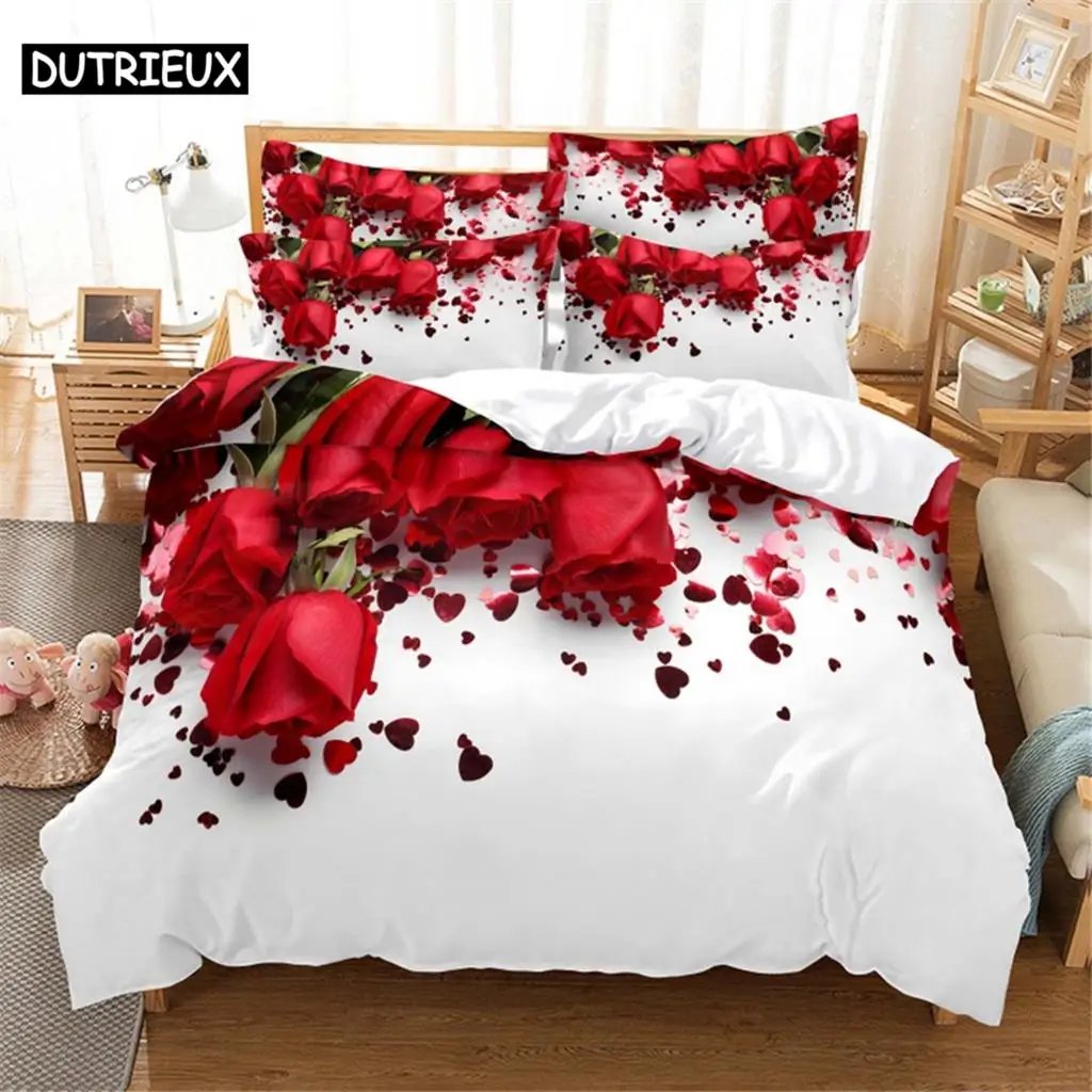 Red Rose Bedding Set Duvet Cover Set Queen Size Bedding
