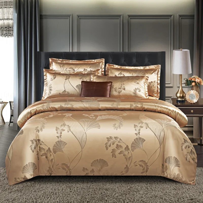 High End Jacquard King Size Bedding Set Luxury European Wedding Bedding Sets Queen American Satin Double Duvet Cover Set 220x240
