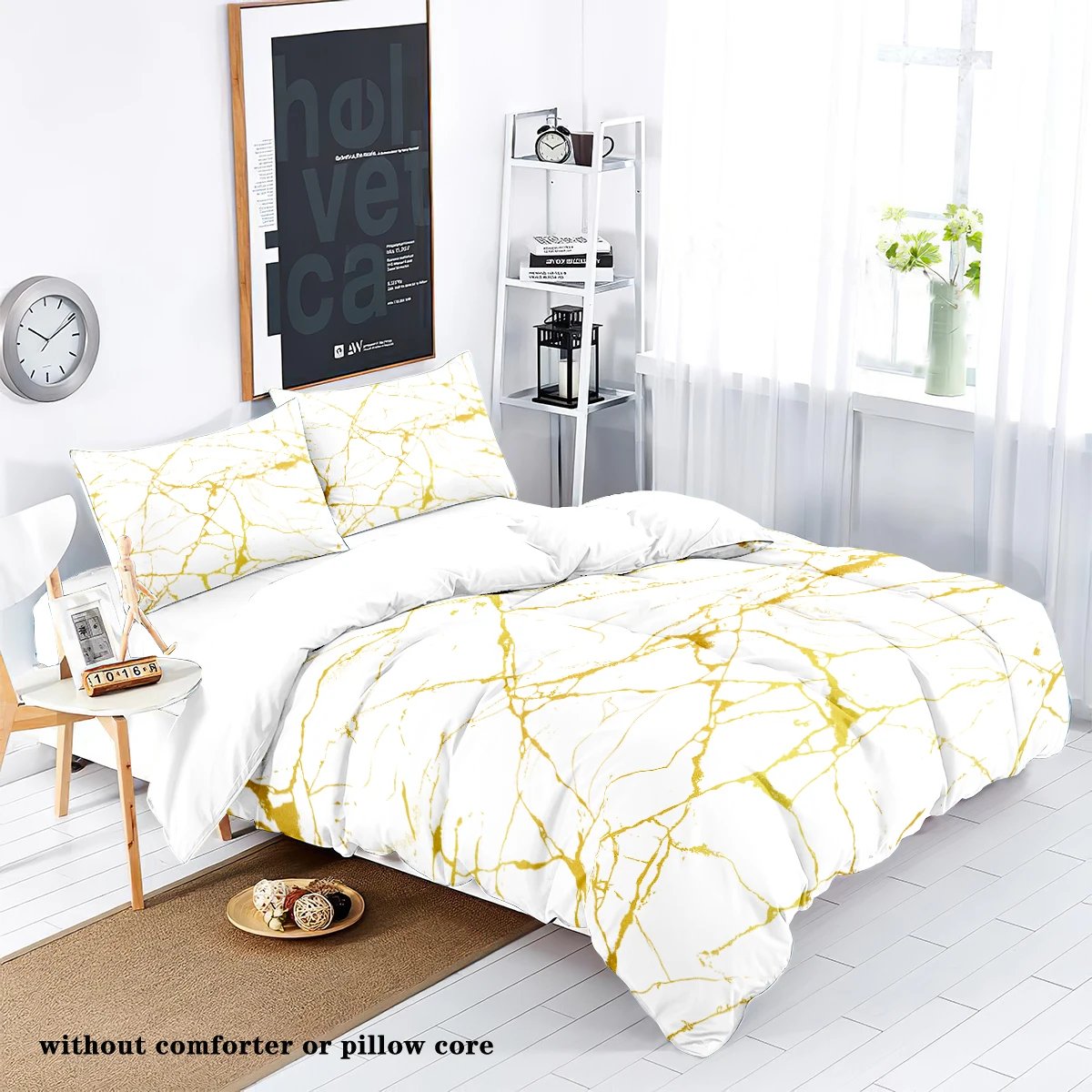 3pcs Bronzing Marble Grain Print Series Bedding Set,Soft Comfortable,For Bedroom,Guest Room (1*Duvet Cover+2*Pillowcase,No Core）