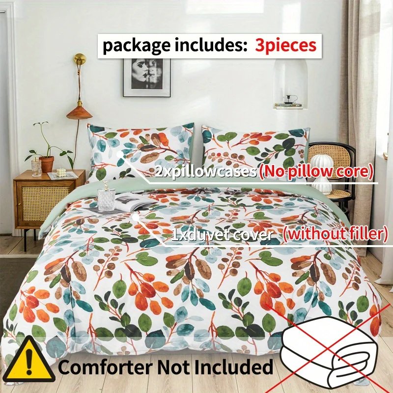 3pcs Duvet Covers  Size  Green Palm Leaf Fern Plant   Hawaiian Plant  Farmhouse Botanical Bedding Set Soft pillowcases*2