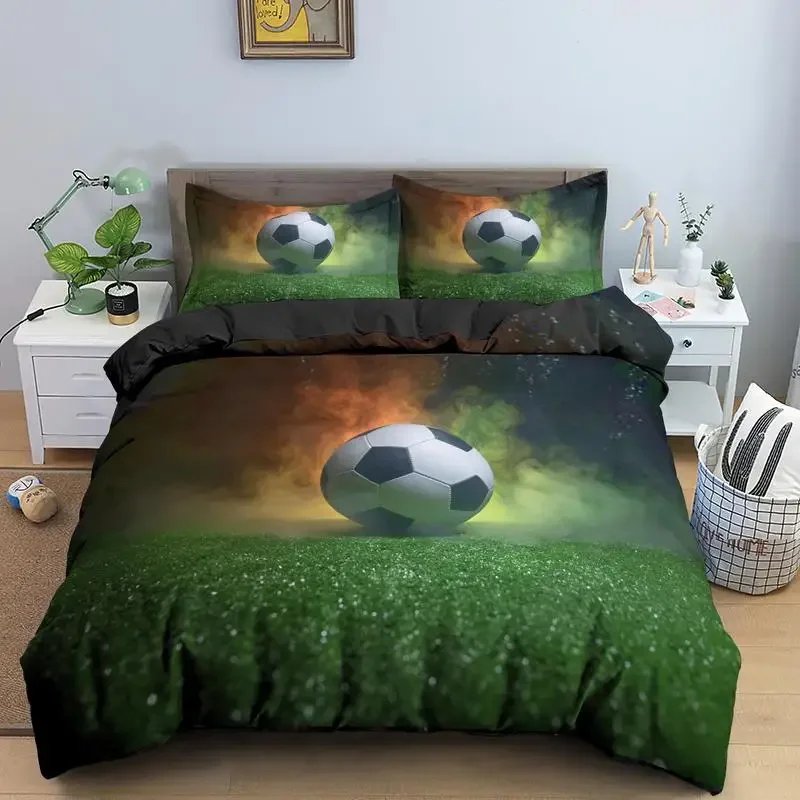 3D Football Bedding Set Soccer Duvet Cover Pillowcase Polyester Comforter Cover King Queen Full Double Ball Sport Quilt Cover